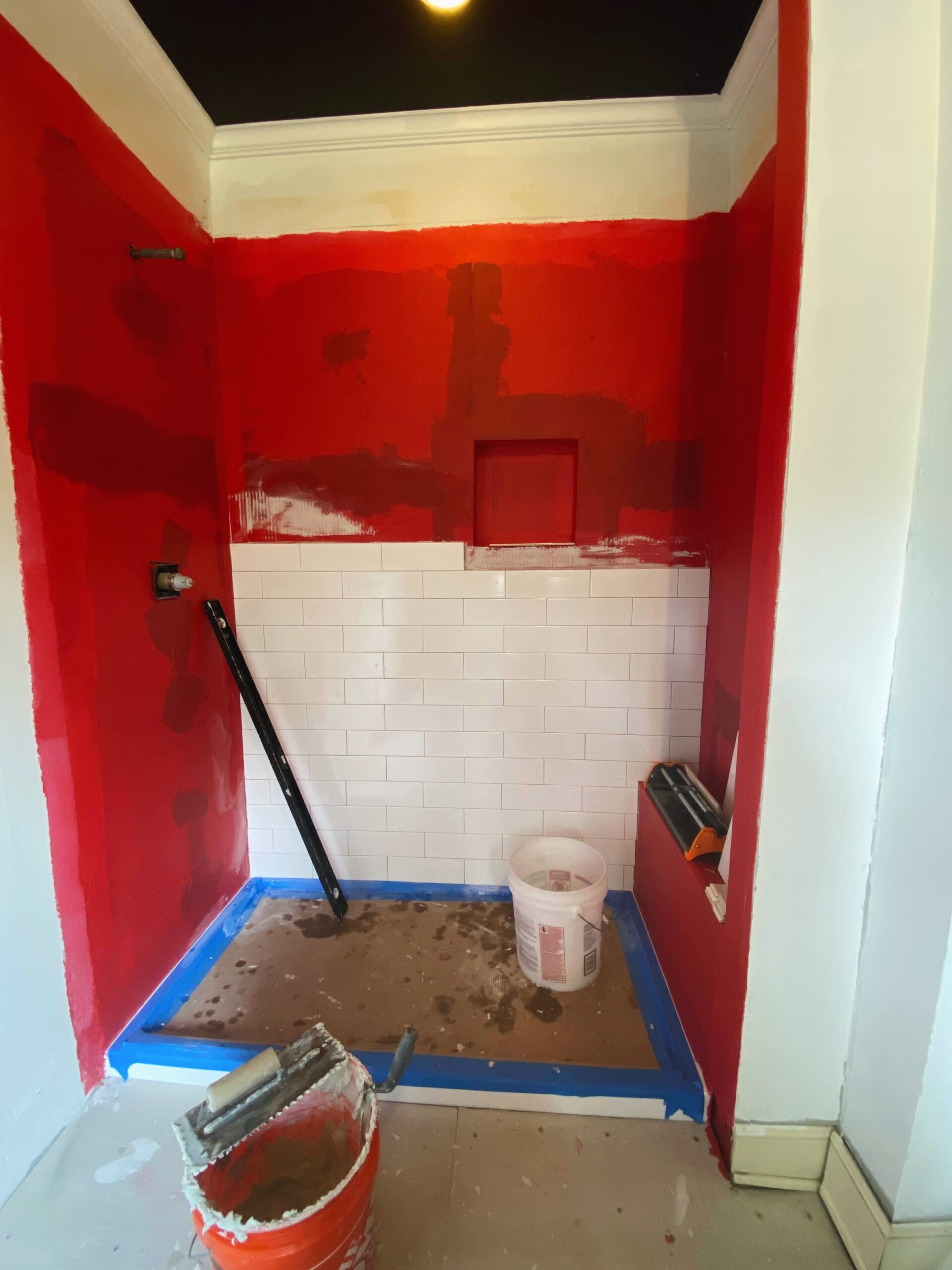 redguard for shower, subway tile installation, tile installation